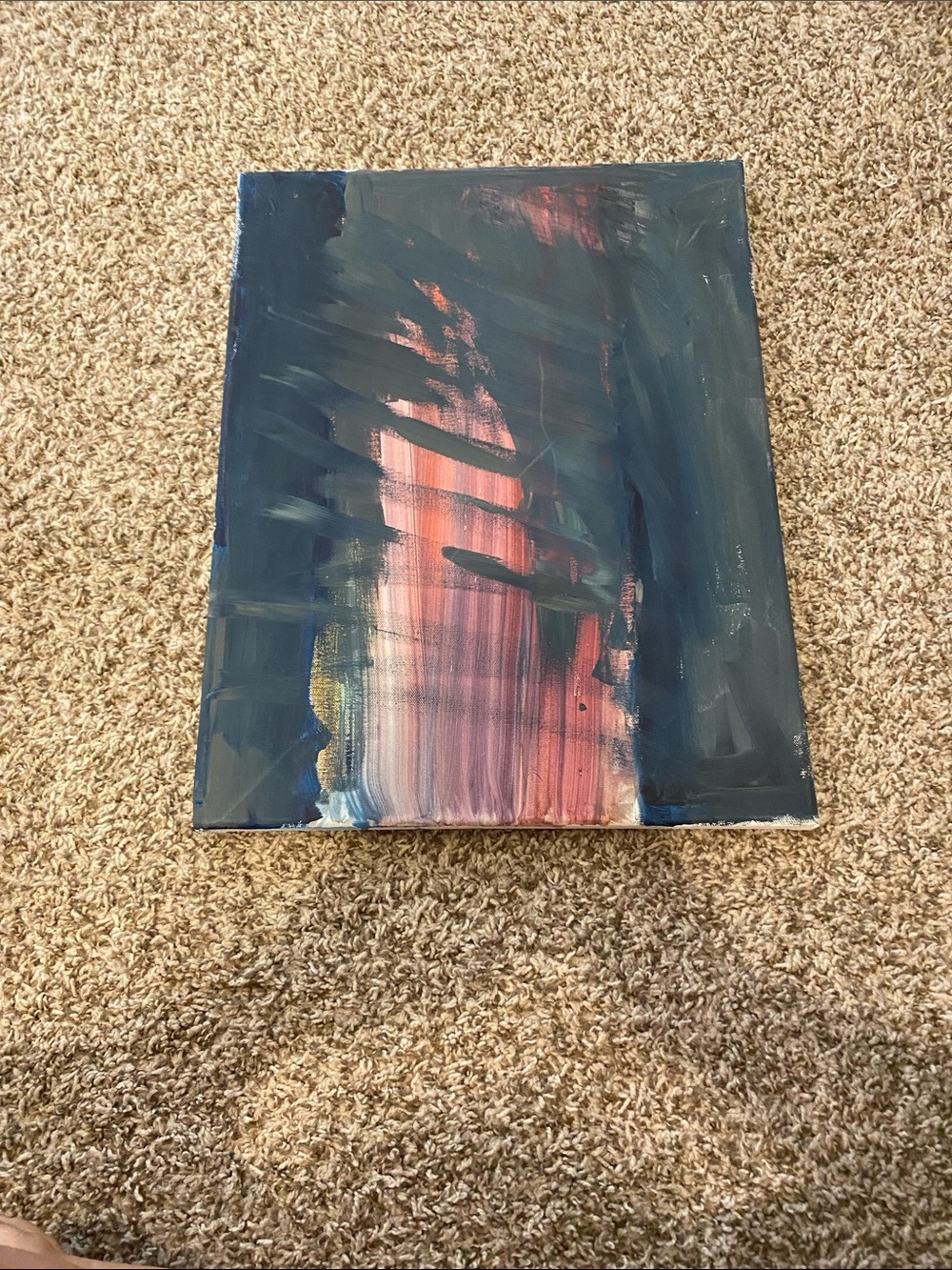 Modern Abstract Canvas Painting in Navy Blue and Coral